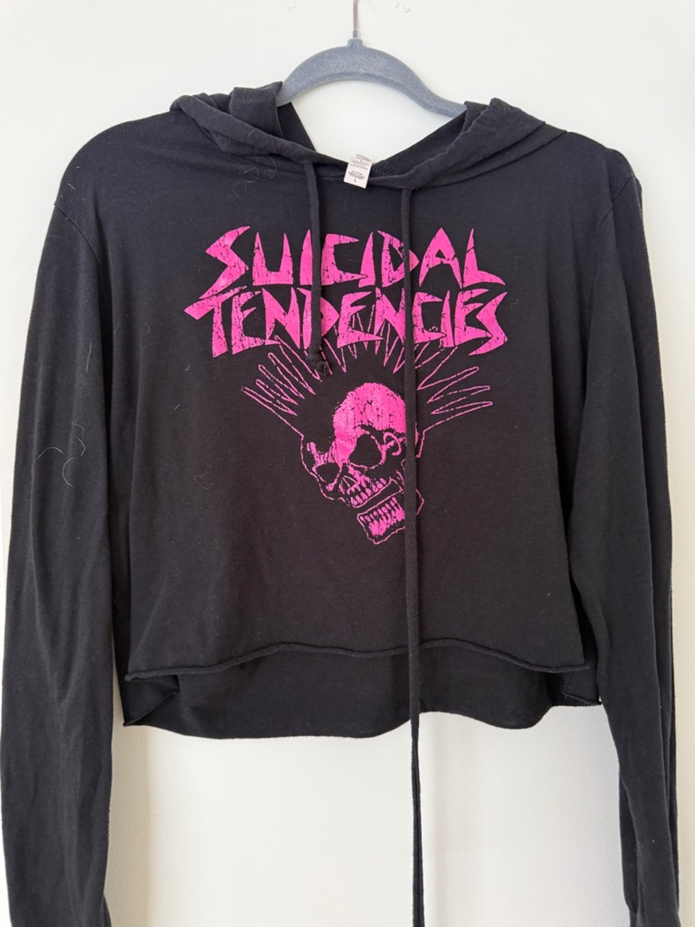 Suicidal Tendencies Black Crop Hoodie with Pink Skull Graphic